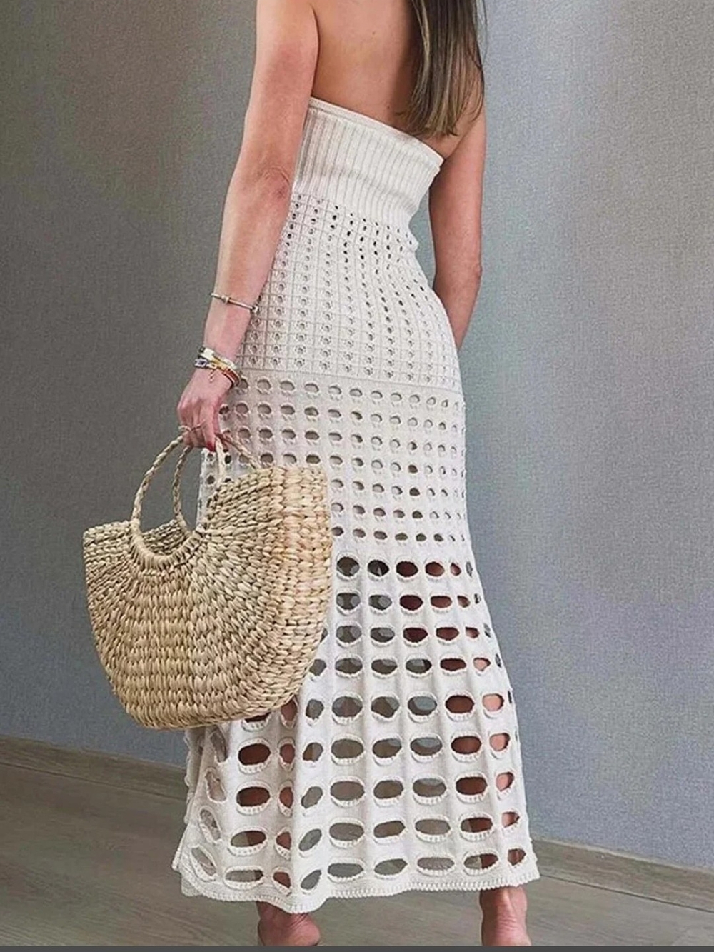 Strapless Crochet Maxi Dress in Cream - Picture 2 of 3
